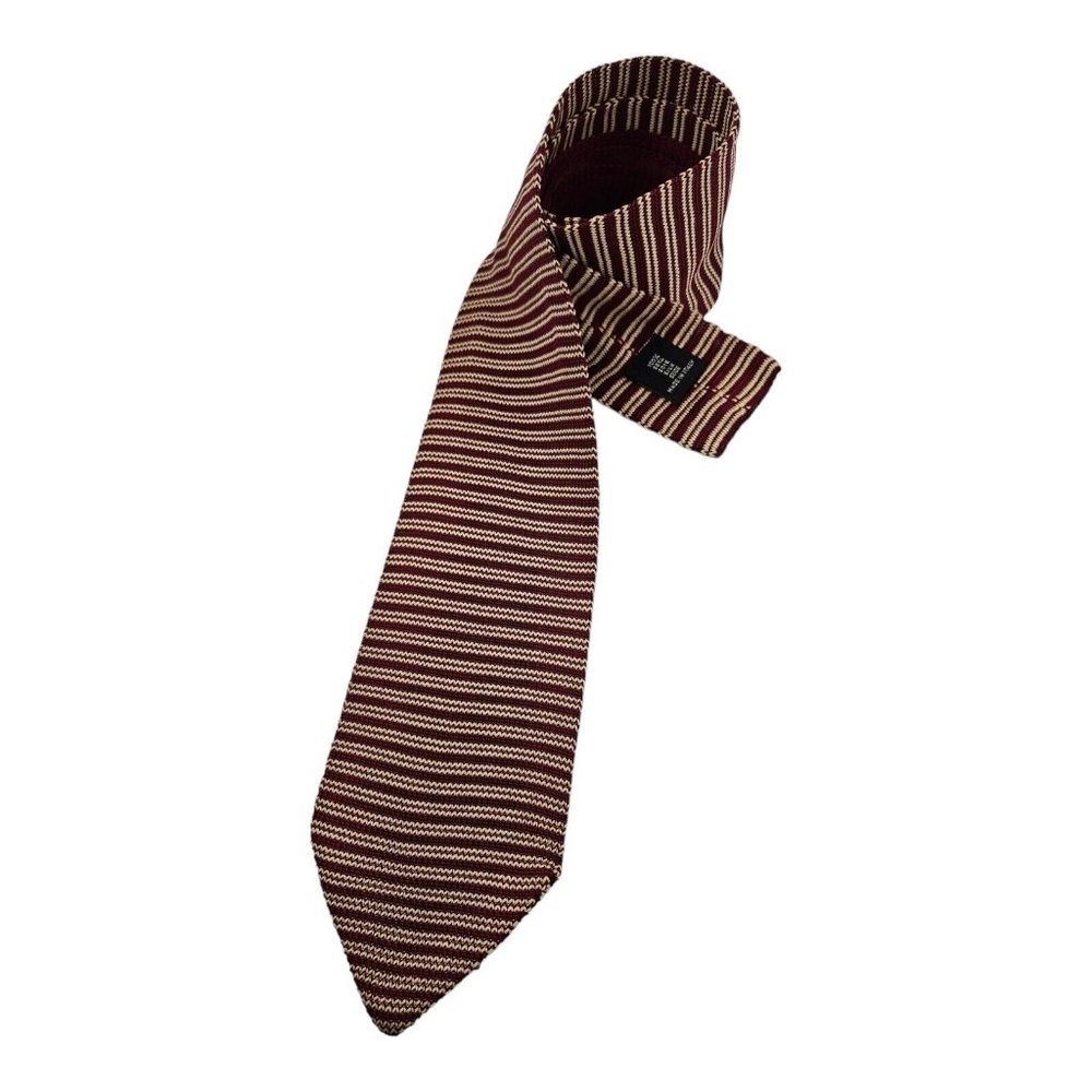 TM LEWIN & SONS Red/Yellow Striped Knit Silk Tie ITALY 58"/ 3.2" EC - Picture 3 of 5